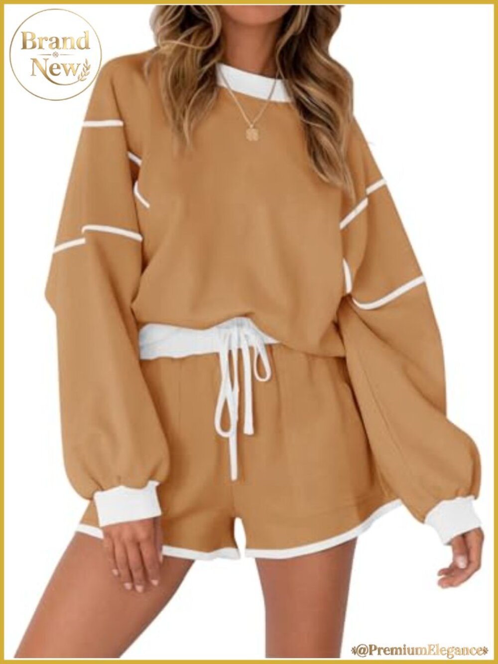 Womens 2 Piece Sweatsuit Oversized Crewneck Sweatshirt High Waisted Shorts